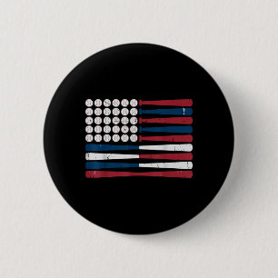 Macaron Rond 5 Cm Batte de Baseball Drapeau Américain Jeunesse Patri