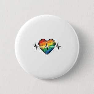 Macaron Rond 5 Cm Battement de coeur arc-en-ciel Gravure vintage Des