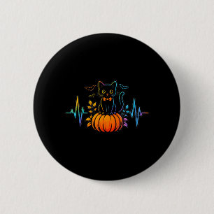 Macaron Rond 5 Cm Battement de coeur de chat noir Halloween citrouil