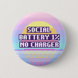 Macaron Rond 5 Cm Batterie sociale 1 %, pas de chargeur Pixel Button
