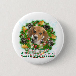 Macaron Rond 5 Cm Beagle de Joyeux Noël