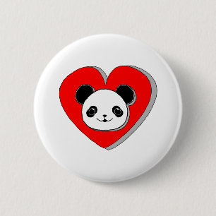 Macaron Rond 5 Cm Bear Panda Et Dessin De Coeur Rouge