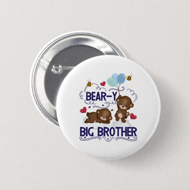 Macaron Rond 5 Cm Bear y Big Brother Fils de frère (Devant & derrière)