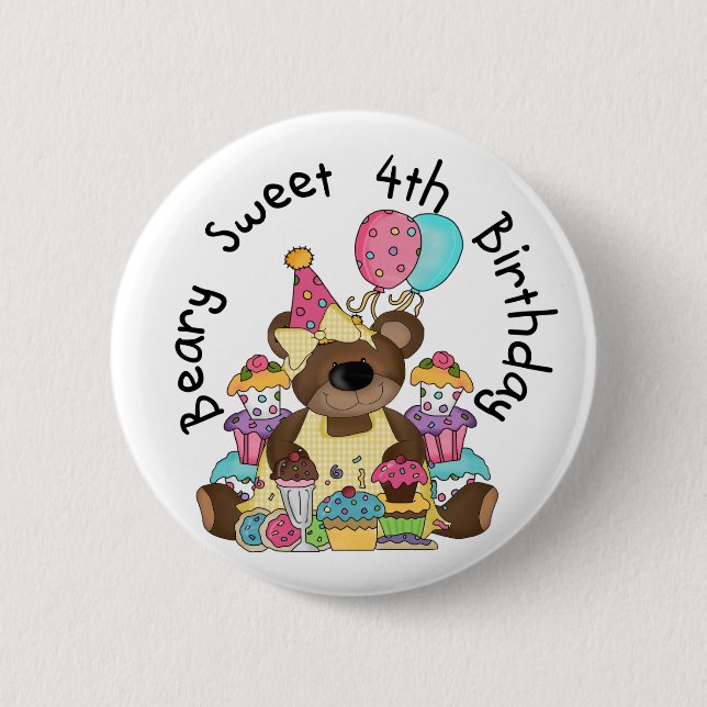 Macaron Rond 5 Cm Beary Sweet 4e anniversaire (Devant)