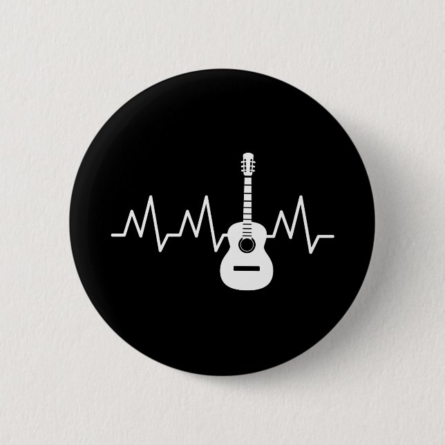 Macaron Rond 5 Cm Beat cardiaque de guitare acoustique (Devant)
