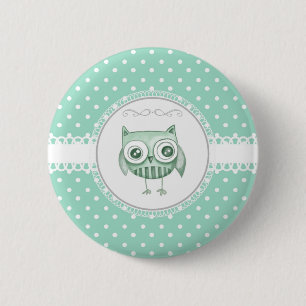 Macaron Rond 5 Cm Beau hibou avec le pois dans Teal