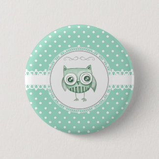 Macaron Rond 5 Cm Beau hibou avec le pois dans Teal