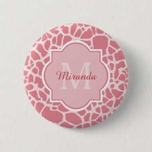 Macaron Rond 5 Cm Beau motif rose de girafe avec le monogramme et le