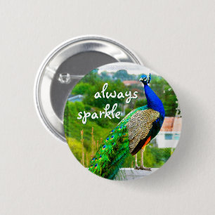 Macaron Rond 5 Cm Beau Peacock Vert Bleu Toujours Citation Étincelan