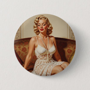 Macaron Rond 5 Cm Beau pin-up art blond des années 50