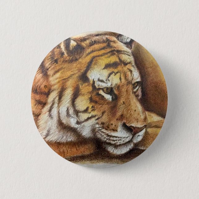 Macaron Rond 5 Cm Beau tigre de Bengale, croquis de main (Devant)