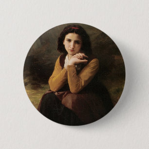 Macaron Rond 5 Cm Beauté réfléchie (Mignon Pensive) 1869 Bouguereau