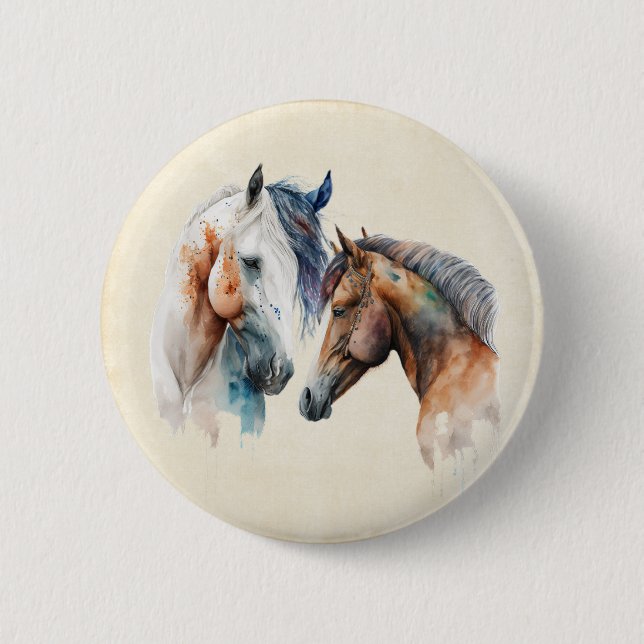 Macaron Rond 5 Cm Beaux Chevaux Style Boho Occidental (Devant)