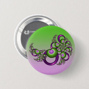 Macaron Rond 5 Cm Beaux cœurs verts roses modernes abstraits fractal