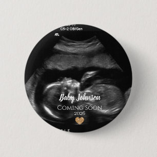 Macaron Rond 5 Cm Bébé à venir bientôt Échographie Cœur en or