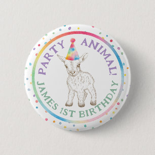 Macaron Rond 5 Cm Bébé animal fête chèvre Anniversaire épine bouton
