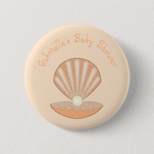 Macaron Rond 5 Cm Bébé Coquillage et Perle Fête Prénatale Mixte