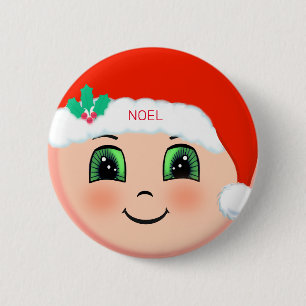 Macaron Rond 5 Cm Bébé de Noël au visage heureux