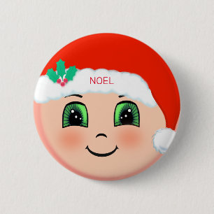 Macaron Rond 5 Cm bébé de Noël avec visage heureux