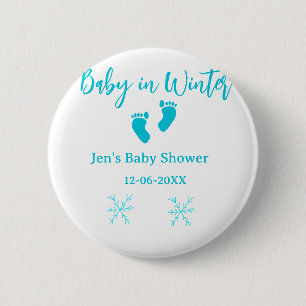 Macaron Rond 5 Cm Bébé en hiver baby shower bleu bébé pieds snowflak