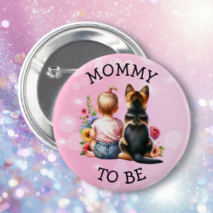 Macaron Rond 5 Cm Bébé et chiot maman pour être Baby shower