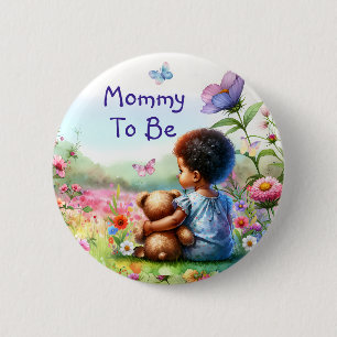 Macaron Rond 5 Cm Bébé fille avec Teddy Oear Baby shower Maman à êtr