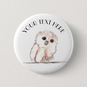 Macaron Rond 5 Cm Bébé hibou Oiseau Animaux Bois Petits Enfants