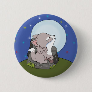 Macaron Rond 5 Cm Bébé loup hurlant à la lune