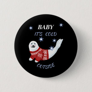 Macaron Rond 5 Cm Bébé Mignon Il Fait Froid Dehors T Shirt Phoque D'
