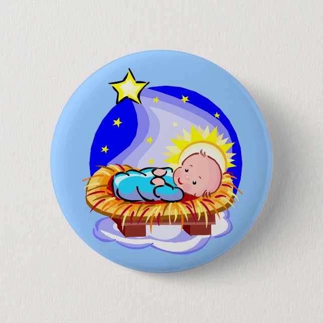Macaron Rond 5 Cm Bébé mignon Jésus et étoile (Devant)