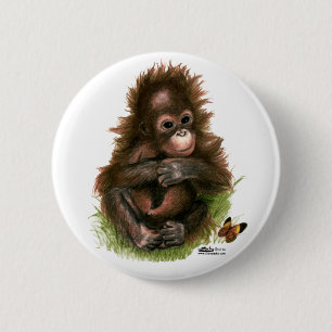 Macaron Rond 5 Cm Bébé orang-outan et papillon