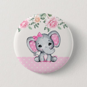 Macaron Rond 5 Cm Bébé rose mignon éléphant et frontière Rose