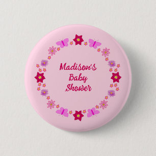 Macaron Rond 5 Cm Bébé rose Papillons et fleurs personnalisés