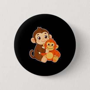Macaron Rond 5 Cm Bébé singe drôle avec un animal en peluche graphiq
