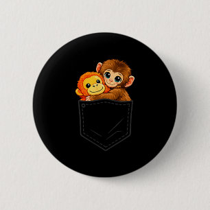 Macaron Rond 5 Cm Bébé singe drôle qui donne un coup de poing et ora