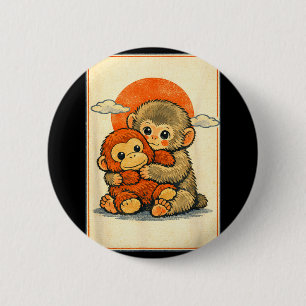 Macaron Rond 5 Cm Bébé singe mignon kawaii macaque japonais ukiyo-e
