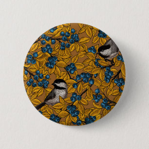 Macaron Rond 5 Cm Bécasseaux sur les branches de bleuets