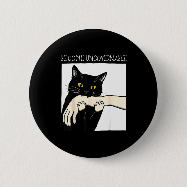 Macaron Rond 5 Cm Become Ungovernable - Black Cat Biting Hand Funny  (Devant)