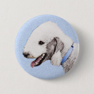 Macaron Rond 5 Cm Bedlington Terrier Peinture - Art Chien original