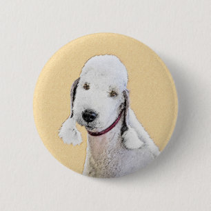 Macaron Rond 5 Cm Bedlington Terrier Peinture - Art Chien original