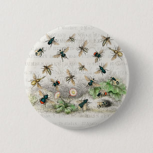 Macaron Rond 5 Cm Bee Honey Travailleur Queen Bees Antique