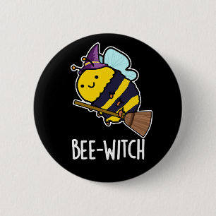 Macaron Rond 5 Cm Bee-sorcière Funny Bee Pun Dark BG