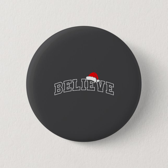 Macaron Rond 5 Cm Believe Christmas Varsity Minimal Text Santa Hat F (Devant)