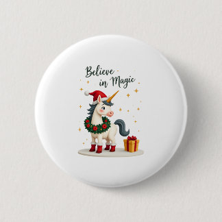 Macaron Rond 5 Cm Believe in Magic Festive Unicorn wearing a Christm