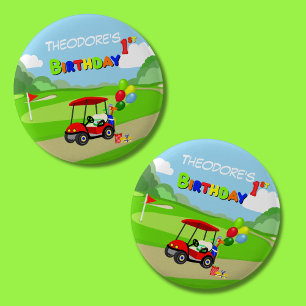 Macaron Rond 5 Cm Belle 1er anniversaire Red Golf Cart Boy's