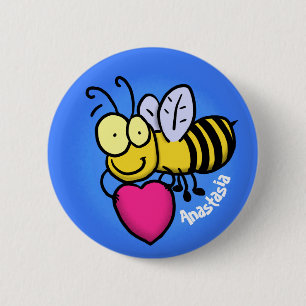 Macaron Rond 5 Cm Belle abeille drôle avec dessin animé du coeur