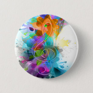 Macaron Rond 5 Cm Belle aquarelle colorée Splatter note de musique