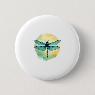 Macaron Rond 5 Cm Belle Aquarelle de libellule verte Art Insect Lo