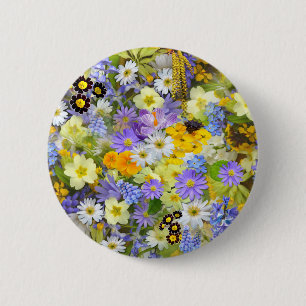 Macaron Rond 5 Cm Belle Baie de Fleurs colorées