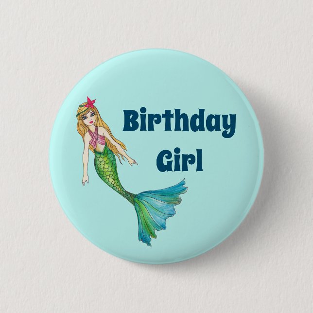 Macaron Rond 5 Cm Belle Blonde cheveux sirène Anniversaire fille Bou (Devant)
